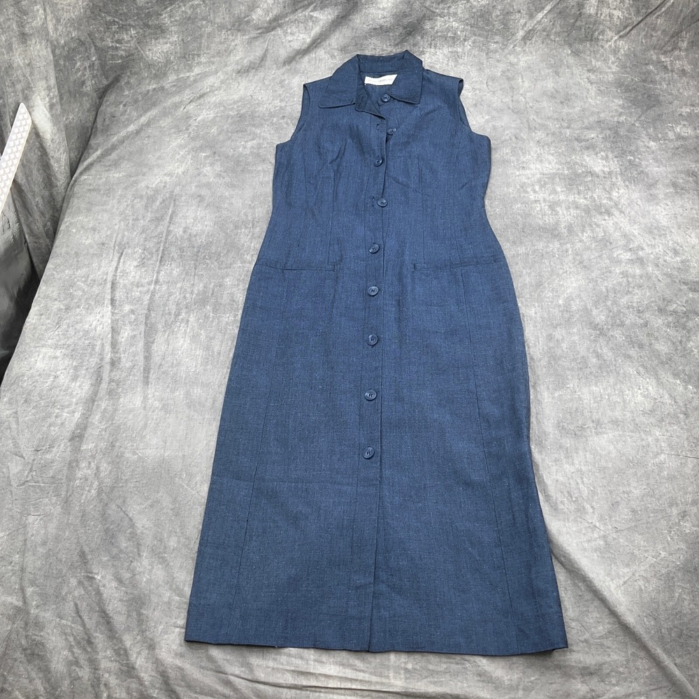 Valerie Stevens Dress Women 2P Blue Linen Blend Chambray Long Classic Retro